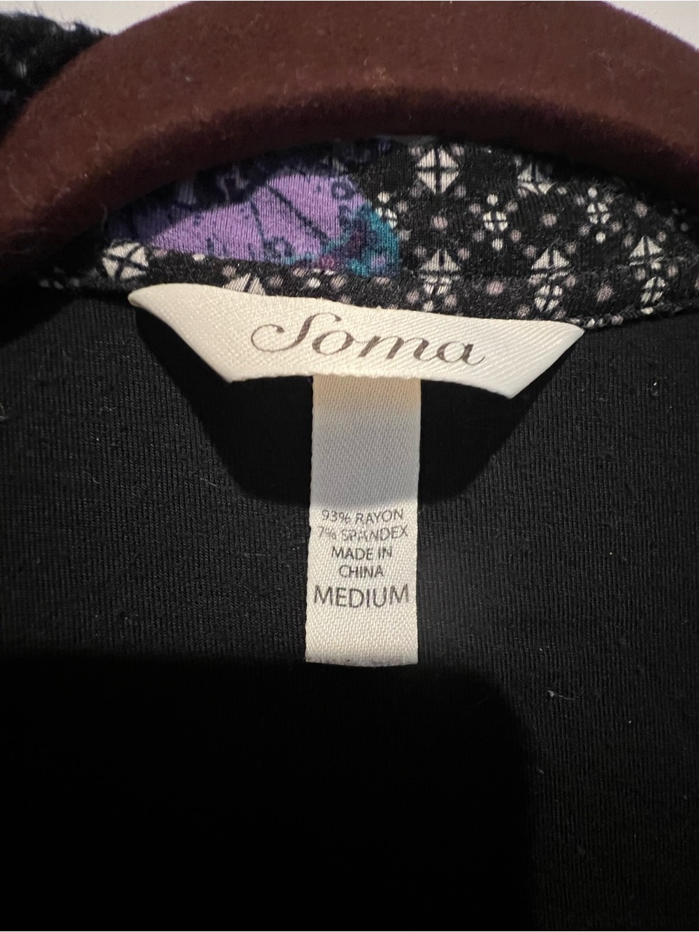 2 Pc PJ Set🦋Soma Black Button Down Top w 💜💙Accents & Gray Capri Lounge Pants - Picture 3 of 12